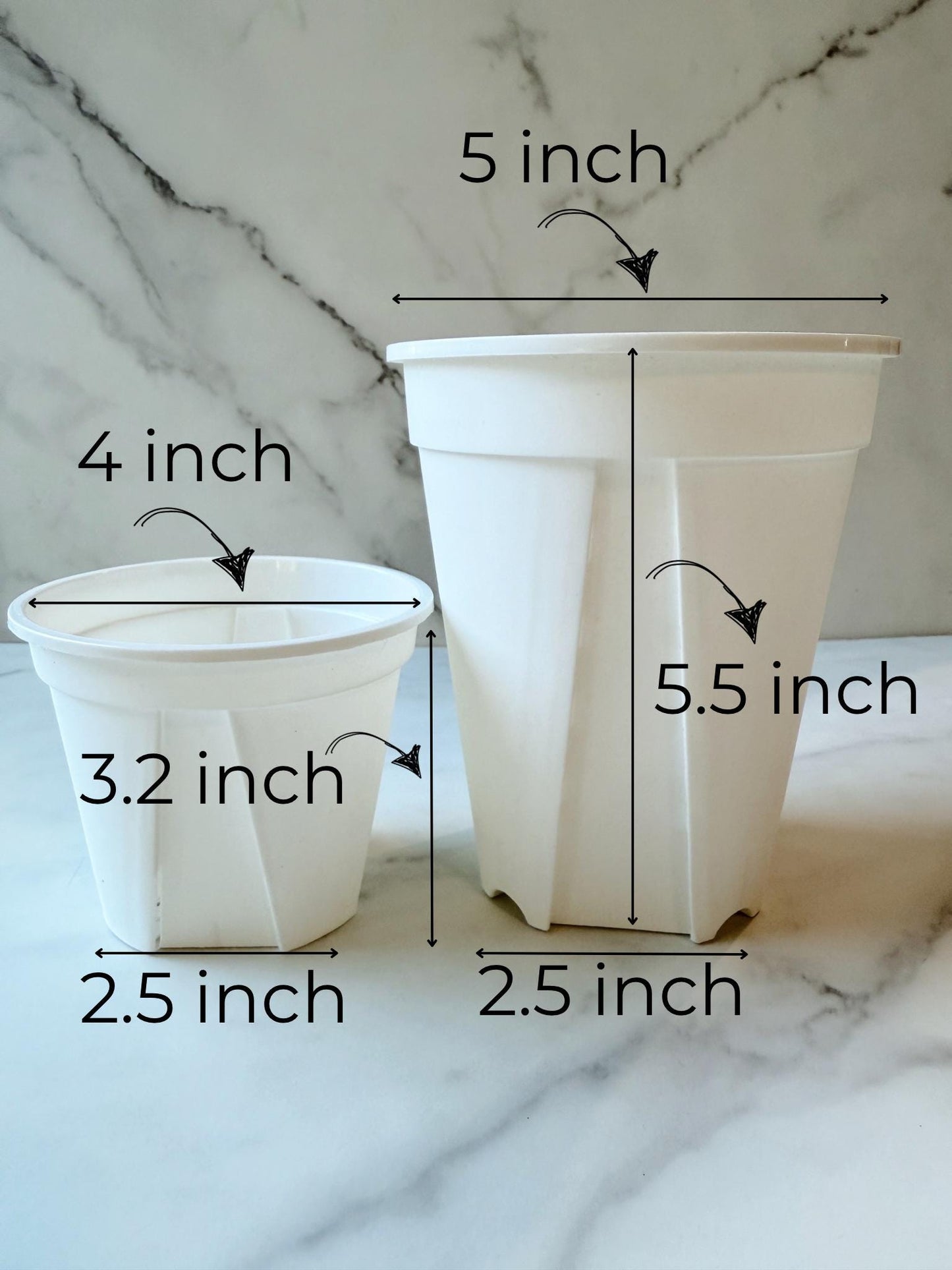 4 or 5 Inch Plastic Planters, Pack of 5